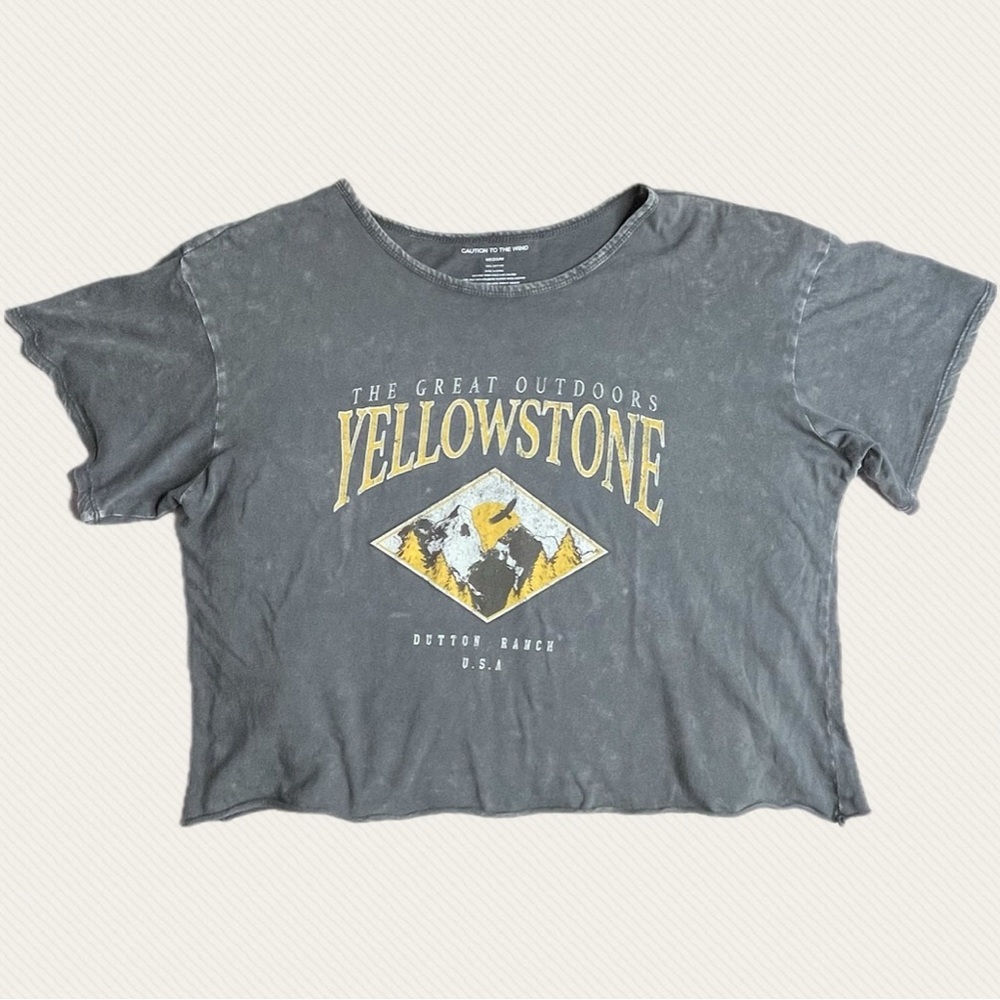 Caution To The Wind Gray Yellowstone Cropped T-Shirt size Medium - Picture 4 of 6